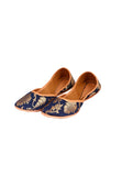 Navy Blue Brocade Genuine Leather Punjabi Jutti