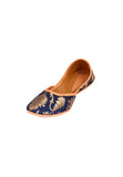 Navy Blue Brocade Genuine Leather Punjabi Jutti