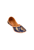 Navy Blue Brocade Genuine Leather Punjabi Jutti