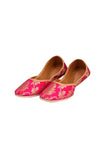 Fuscia Brocade Genuine Leather Punjabi Jutti