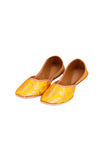 Yellow Brocade Genuine Leather Punjabi Jutti
