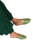 Green Brocade Slider Mules