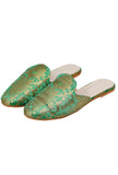 Green Brocade Slider Mules