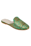 Green Brocade Slider Mules