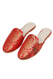Ornate Red Brocade Slider Mules