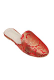 Ornate Red Brocade Slider Mules