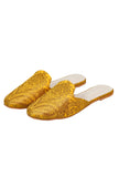 Intricate Yellow Brocade Slider Mules