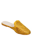 Intricate Yellow Brocade Slider Mules