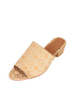 Beige Brocade Block Heels