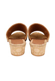 Beige Brocade Block Heels