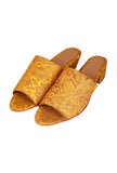 Mustard Yellow Brocade Block Heels