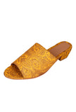 Mustard Yellow Brocade Block Heels