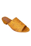 Mustard Yellow Brocade Block Heels