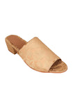 Nude Beige Brocade Block Heels