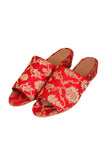 Red Brocade Block Heels