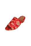 Red Brocade Block Heels