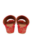 Red Brocade Block Heels