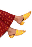 Yellow Brocade Block Heels