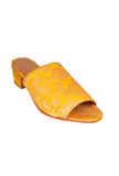 Yellow Brocade Block Heels
