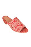 Rose Red Brocade Block Heels