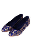 Blue Brocade Pointed Toe Ballerina Flats