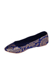 Blue Brocade Pointed Toe Ballerina Flats