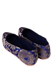 Blue Brocade Pointed Toe Ballerina Flats