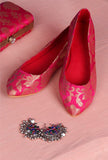 Fuschia Brocade Pointed Toe Ballerina Flats