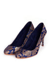 Blue Brocade Pencil Heel Pumps