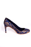 Blue Brocade Pencil Heel Pumps