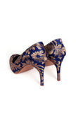 Blue Brocade Pencil Heel Pumps