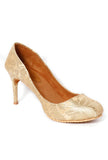 Beige Pencil Heels In Brocade