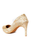 Beige Pencil Heels In Brocade