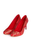 Red Pencil Heels In Brocade