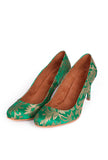 Green Pencil Heels In Brocade