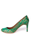 Green Pencil Heels In Brocade
