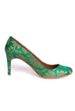 Green Pencil Heels In Brocade