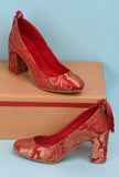 Red Brocade Block Heel