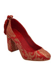 Red Brocade Block Heel