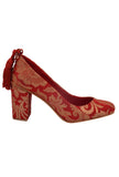 Red Brocade Block Heel