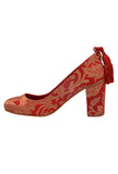 Red Brocade Block Heel