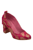 Trendy Pink Brocade Heels for Women – Block Heel Sandals
