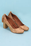 Beige Brocade Block Heel