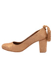 Beige Brocade Block Heel