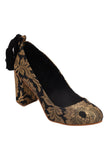 Stylish Black Block Heels with Brocade Design