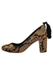 Comfortable Black Brocade Block Heels for Women