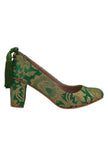 Green Brocade Block Heel