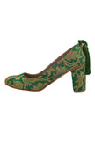 Green Brocade Block Heel