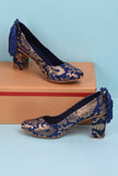 Blue Brocade Block Heel
