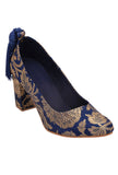 Blue Brocade Block Heel